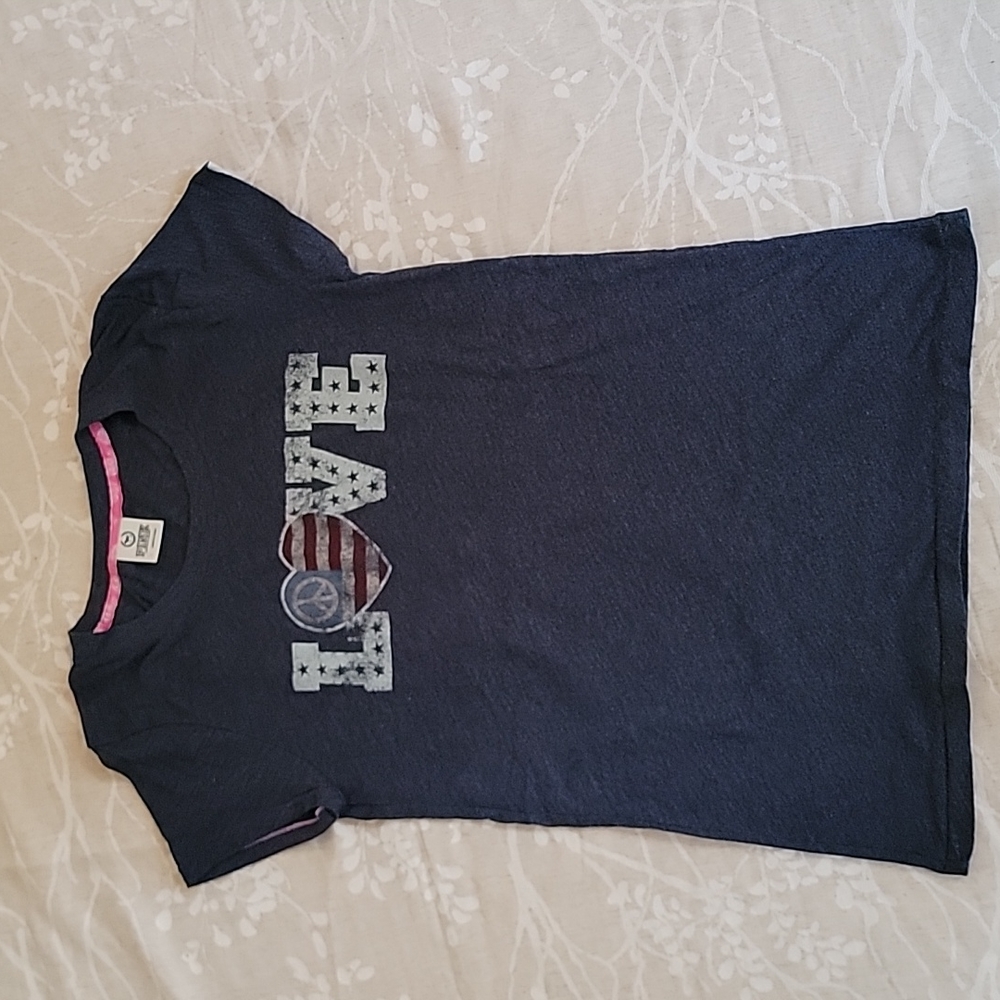 NWOT VICTORIA'S SECRET PINK NAVY PATRIOTIC "LOVE" T-SHIRT SIZE: L